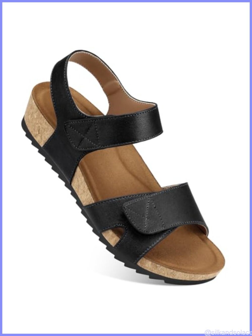 Women's Faux Leather Flat Sandals Arch Support Adjustable Walking Shoes